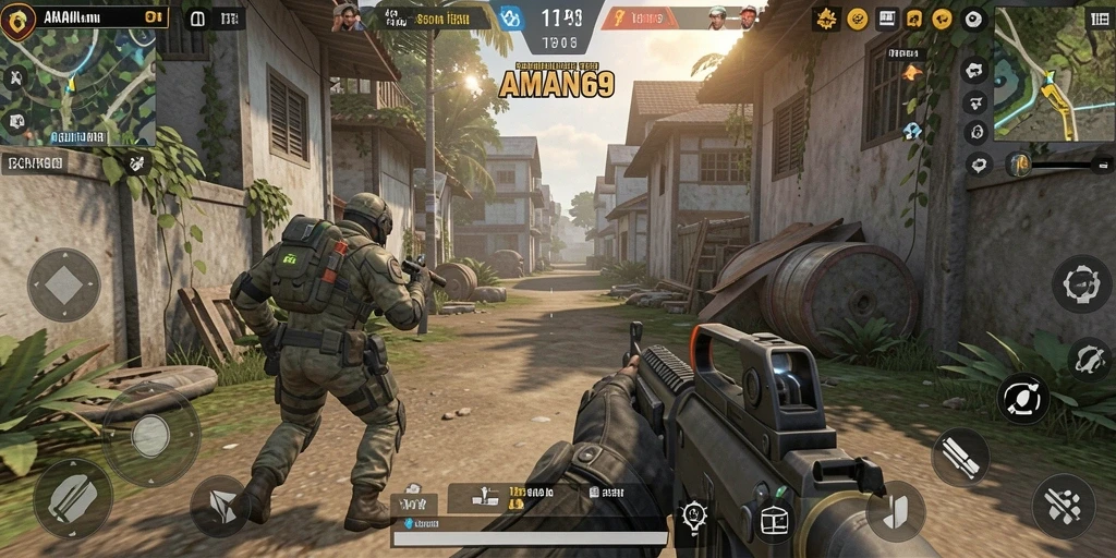 Tampilan dramatis gameplay TPS di AMAN69 dengan pertempuran seru.