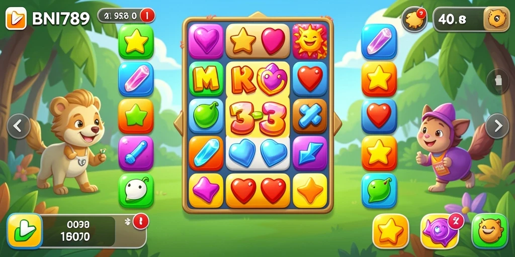Screenshot menampilkan gameplay dinamis BNI789 dalam kategori Match-3.