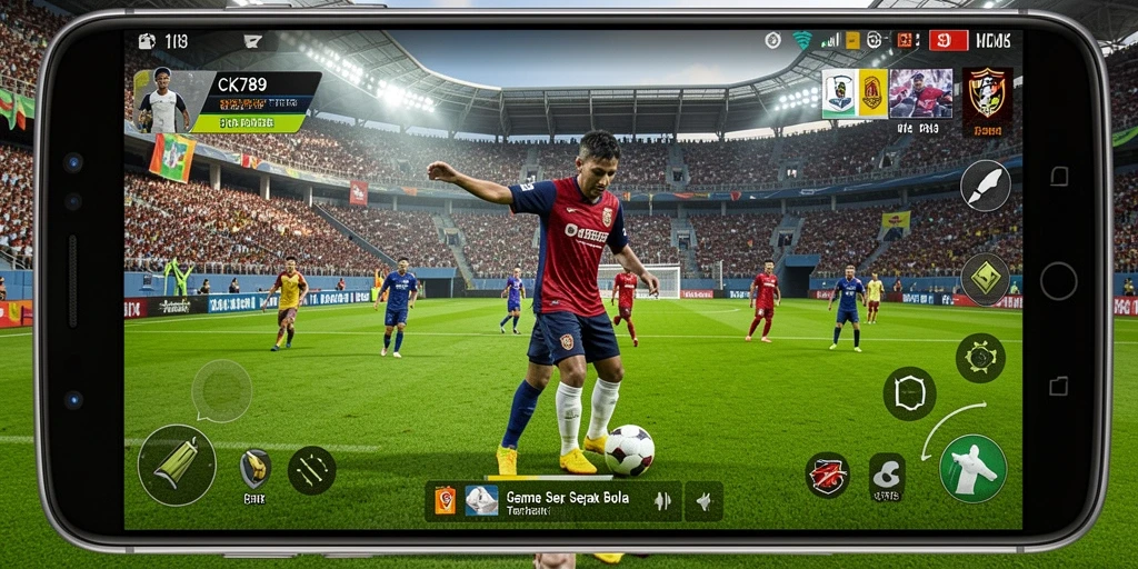 Gameplay CK789 yang mendebarkan dengan aksi sepak bola.