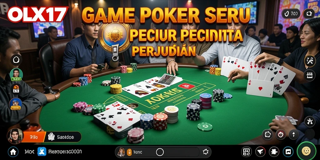 Screenshot utama OLX17 menampilkan gameplay poker yang mendebarkan.