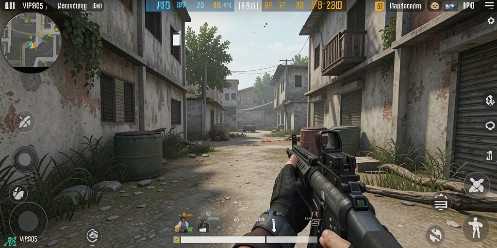Screenshot gameplay VIP805 menampilkan aksi tembak menembak yang intens.